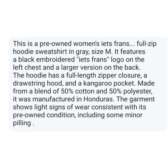 Iets Frans...Script Unisex Gray Full-Zip Hoodie Sweatshirt M EUC - Picture 14 of 14